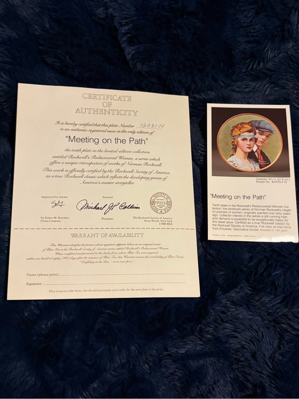 Knowles White Collector Plate Backstamp with COA - Picture 3 of 3